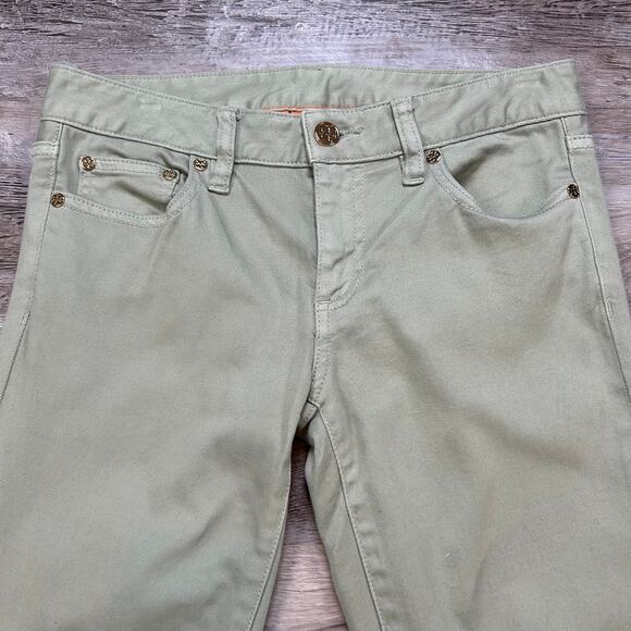 Tory Burch Alexa Cropped Skinny Jeans Green Stretch Denim Mid Rise 26 - Picture 3 of 9